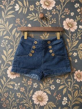 Express Navy High-Waist Sailor Button Shorts
